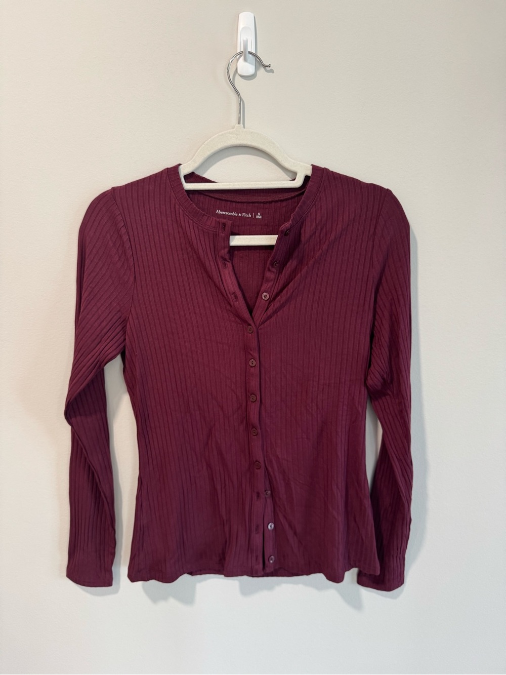 Abercrombie & Fitch Ribbed Button-Down Top in Wine